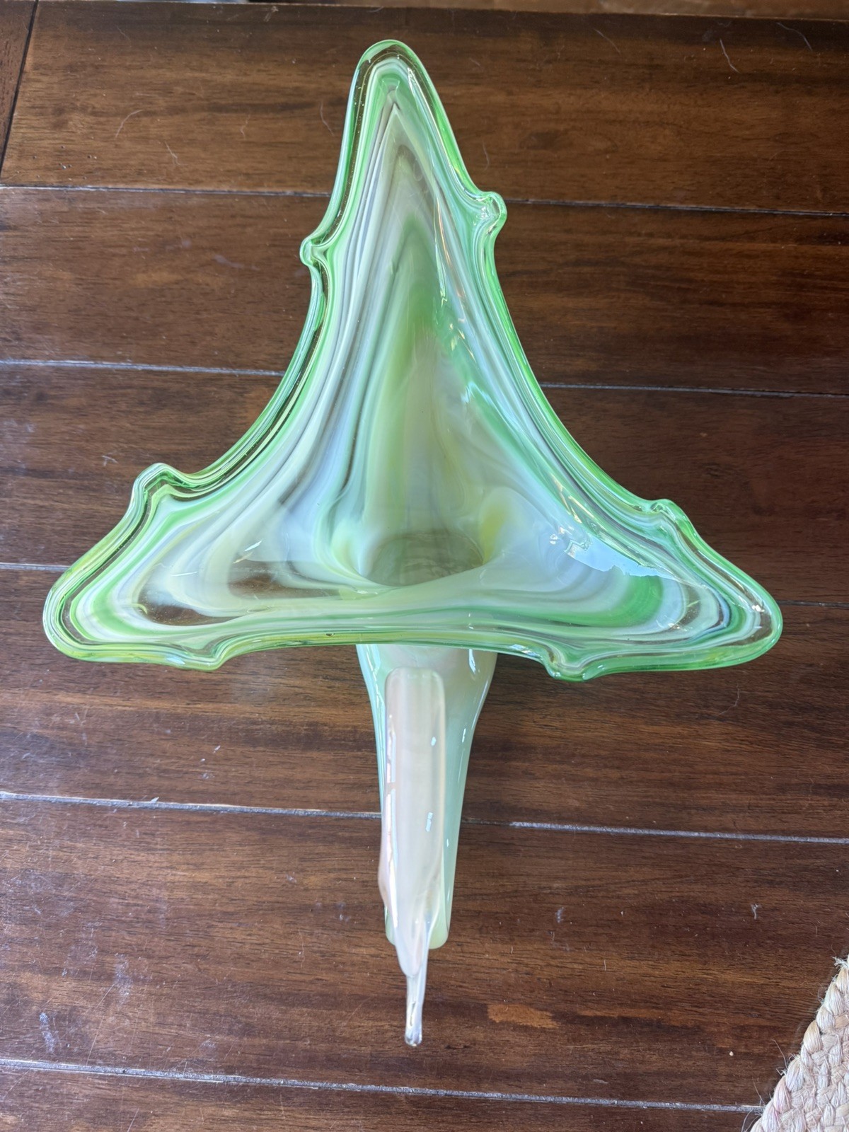 Vintage Art Glass Swan Bowl Green Murano Style Hand Blown Mid Century Decor