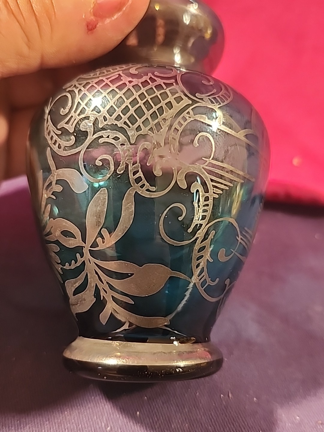 Murano Glass Vase W/Silver Overlay Featuring Venetian Scenes 4 1/2in. Tall