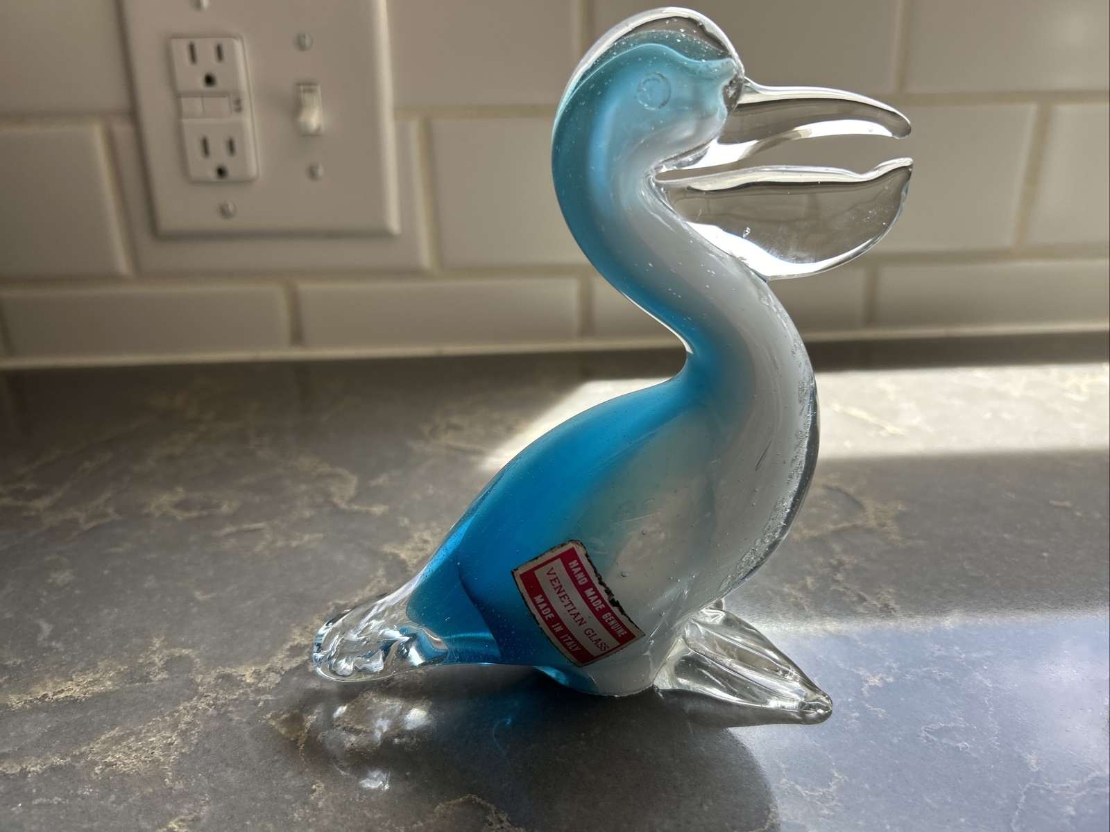 ALFREDO BARBINI Pelican Murano Art Glass with Venetian LABEL RARE Vtg
