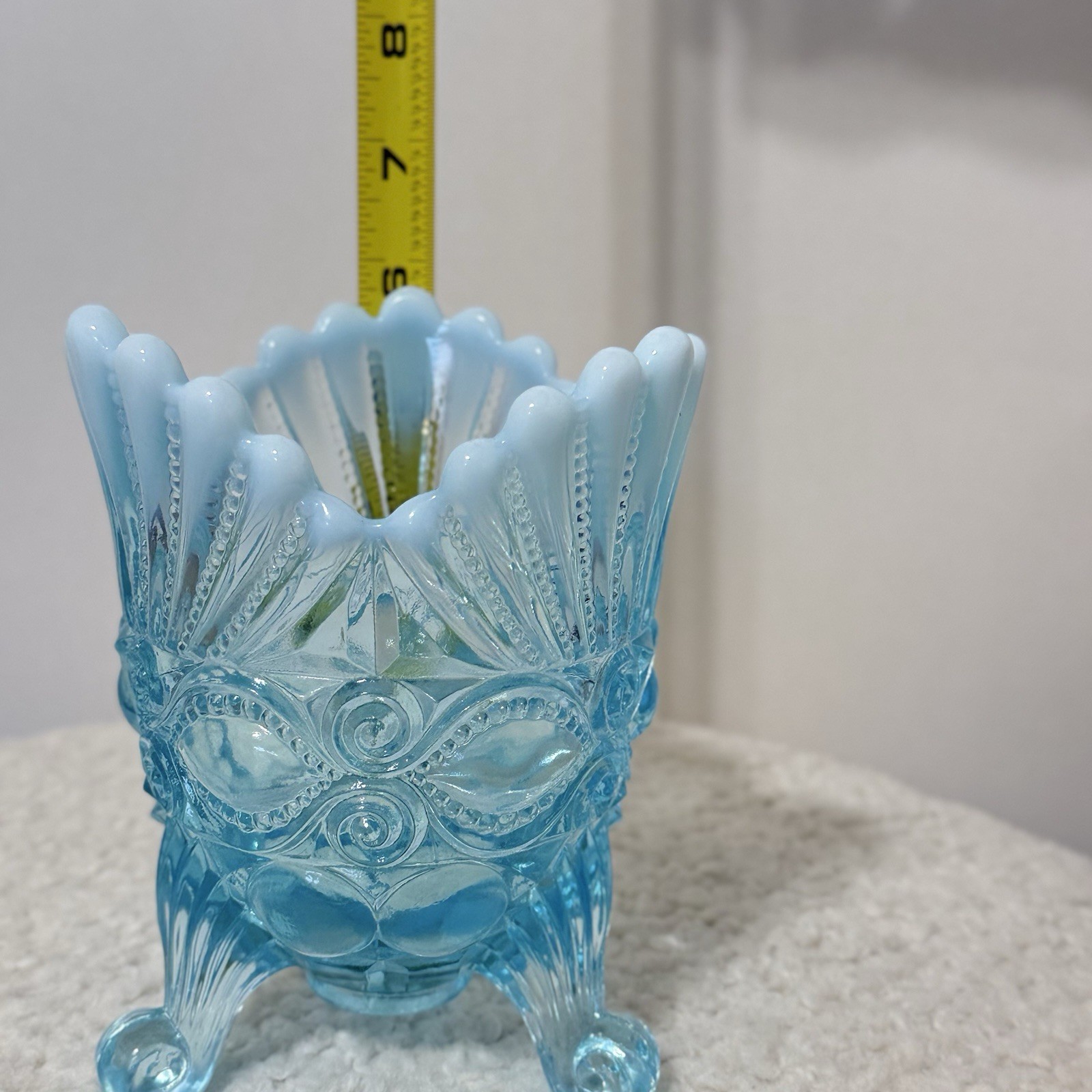 Mosser Glass Aqua Blue Opalescent Footed Eye Winker Spooner Vase Candy Dish