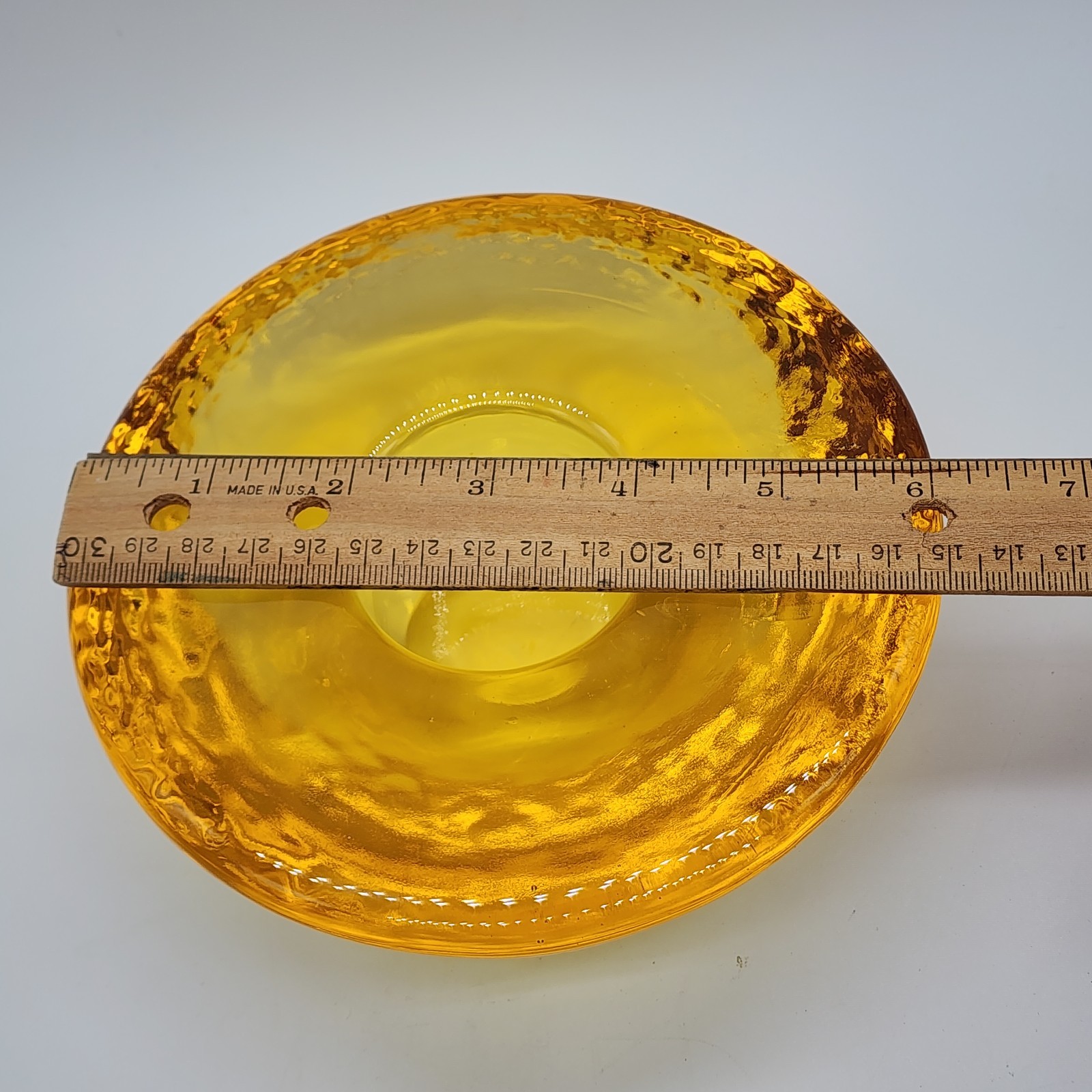 Fire & Light Signed Amber Recycled Art Glass Votive Candle Holder 6″ USA VTG