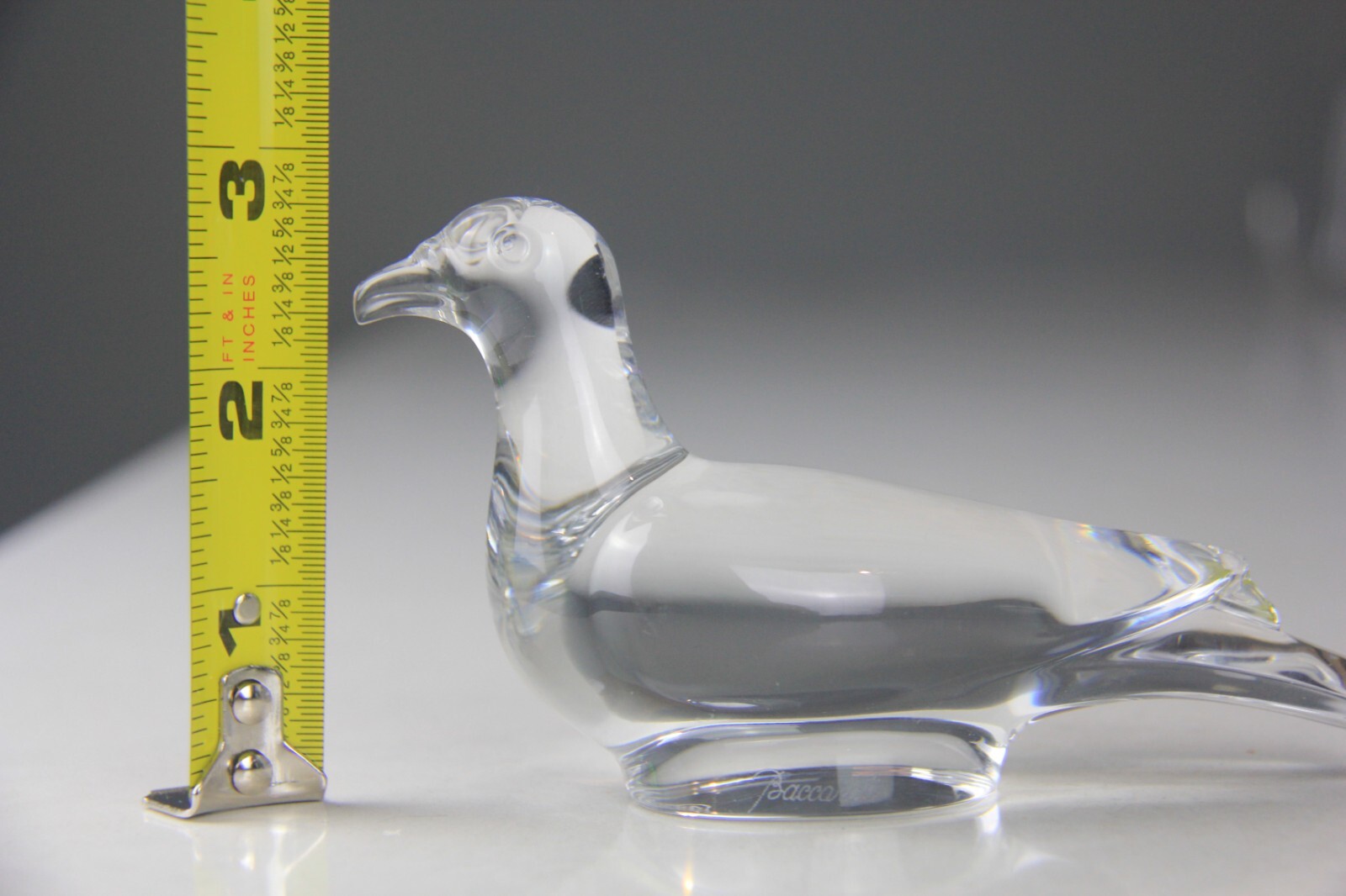 BACCARAT Figurine France Clear Crystal Turtle Dove Bird Paperweight Signed