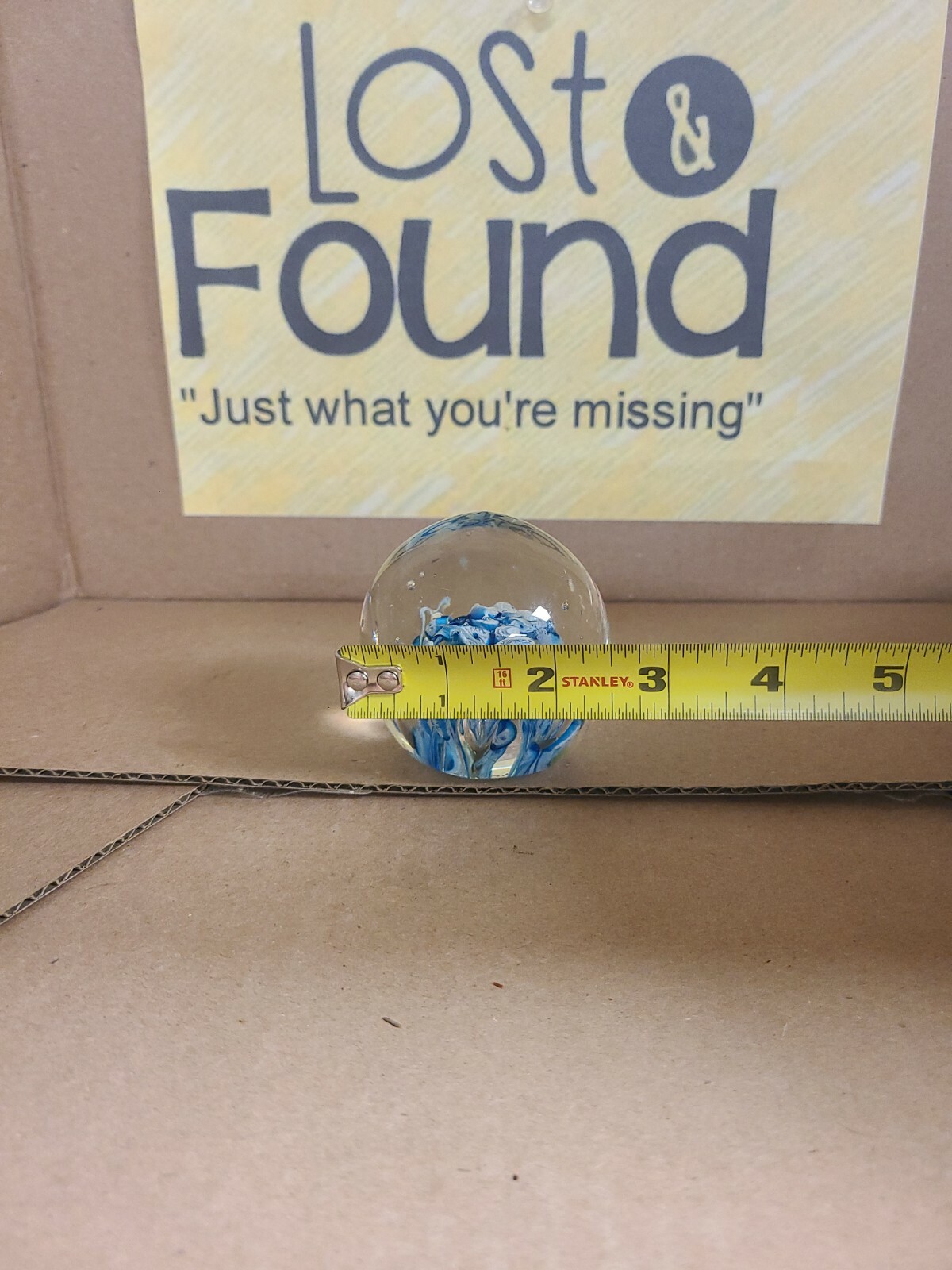 Blown Controlled Blue Bubble Art Glass Round Sphere Orb Paperweight 3 Inch