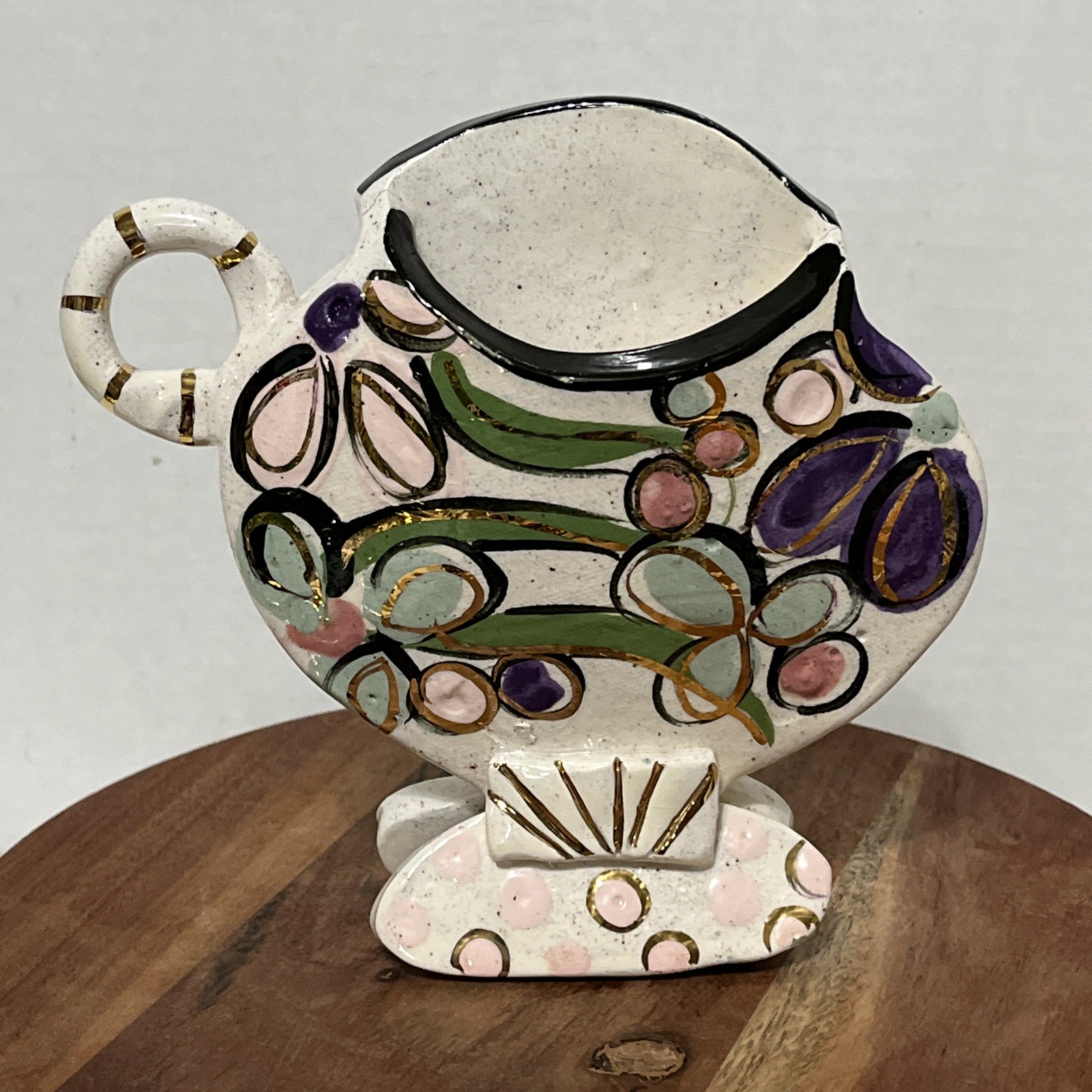 Freestanding L. Boman Pottery Pocket Vase Pot Hand Painted Gold Accent Colorful