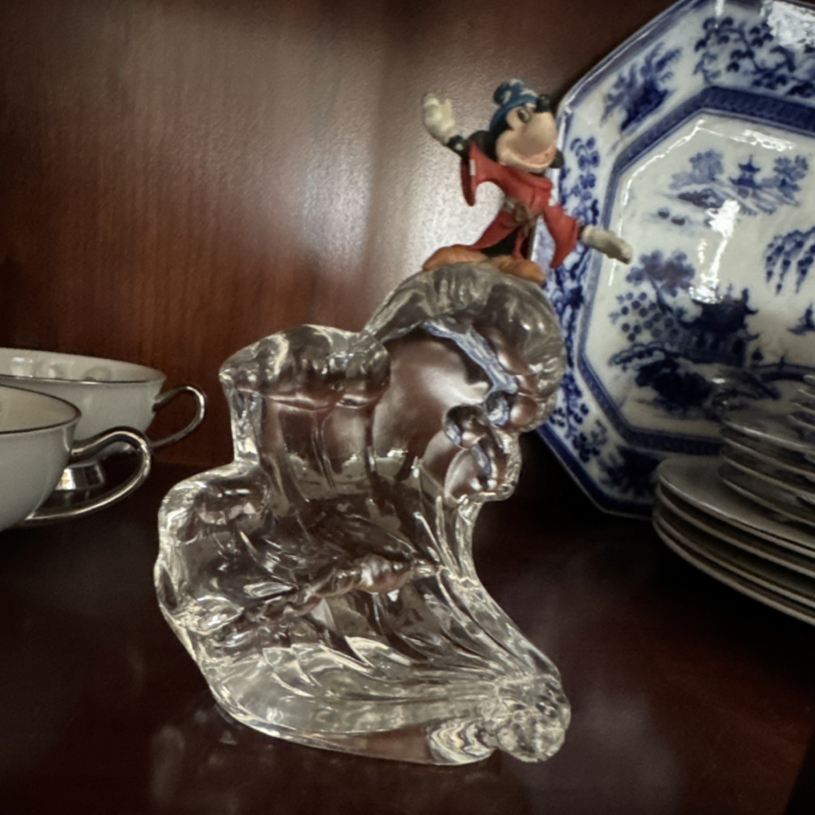 Disney Fantasia Mickey Mouse Glass Figurine Clear Red Blue Black Decorative