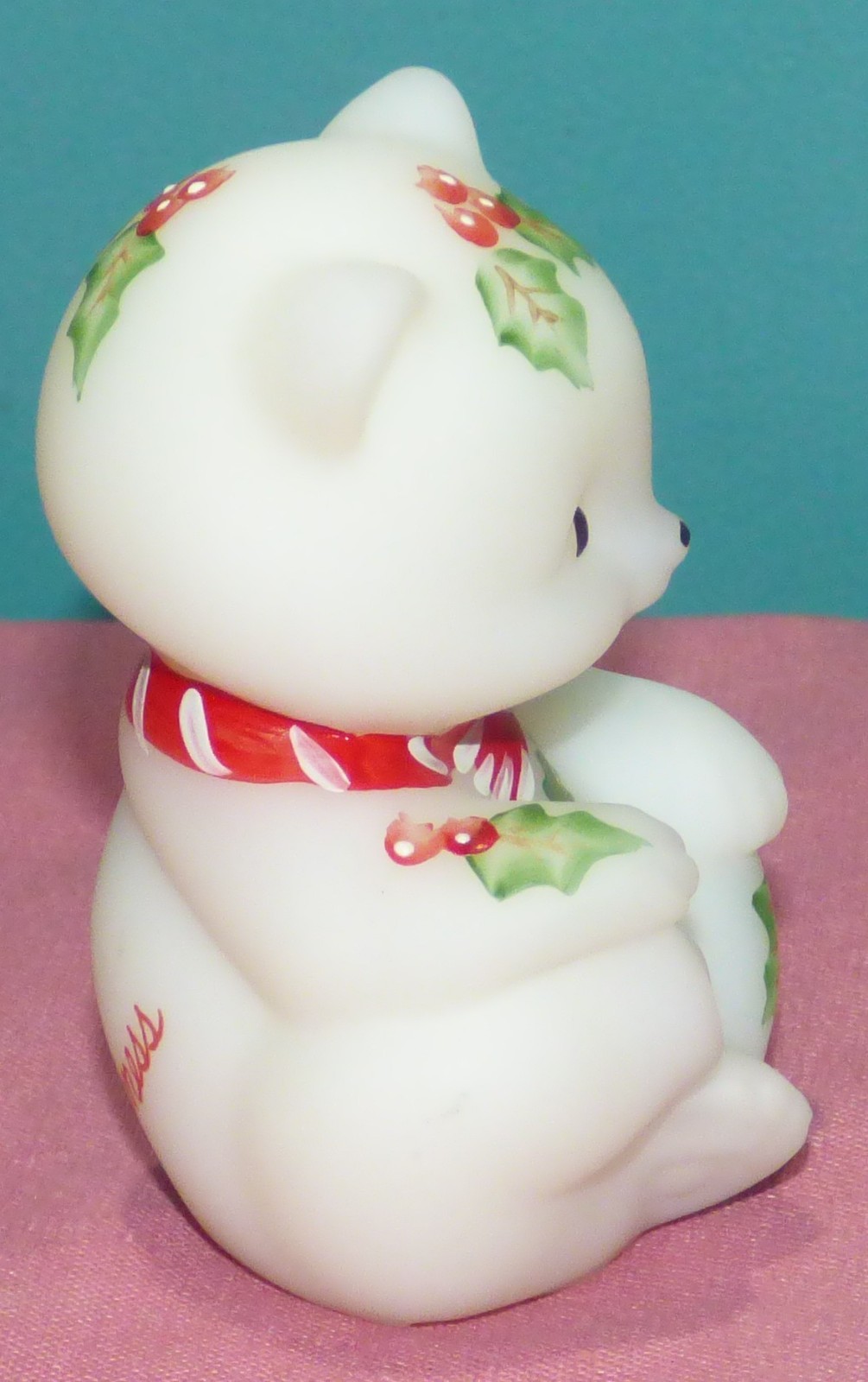 Fenton Holiday Happiness Glass Hand Painted Holly 2005 Christmas Bear