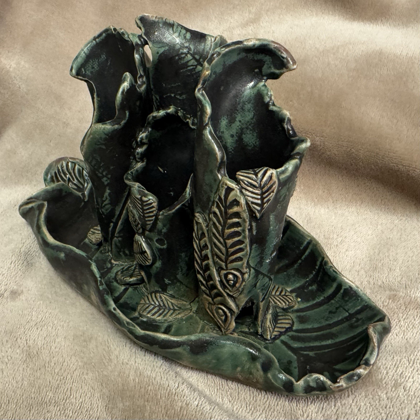 Botanical Earthy Living Goddess Clay Art Signed Leaves Nature Vases Vessel Boho