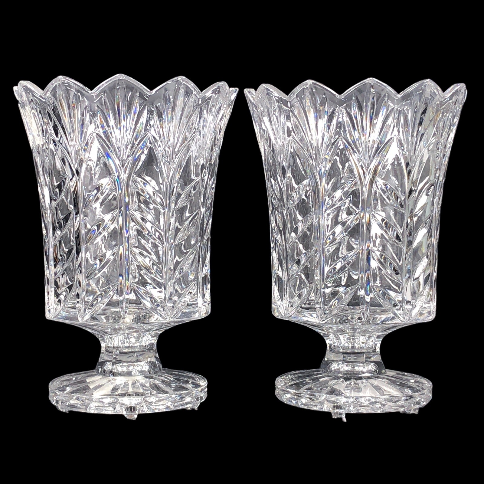 2ct Fifth Avenue Crystal Glass Hurricane Candle Holder Vase Lead Poland 7 1/2 in