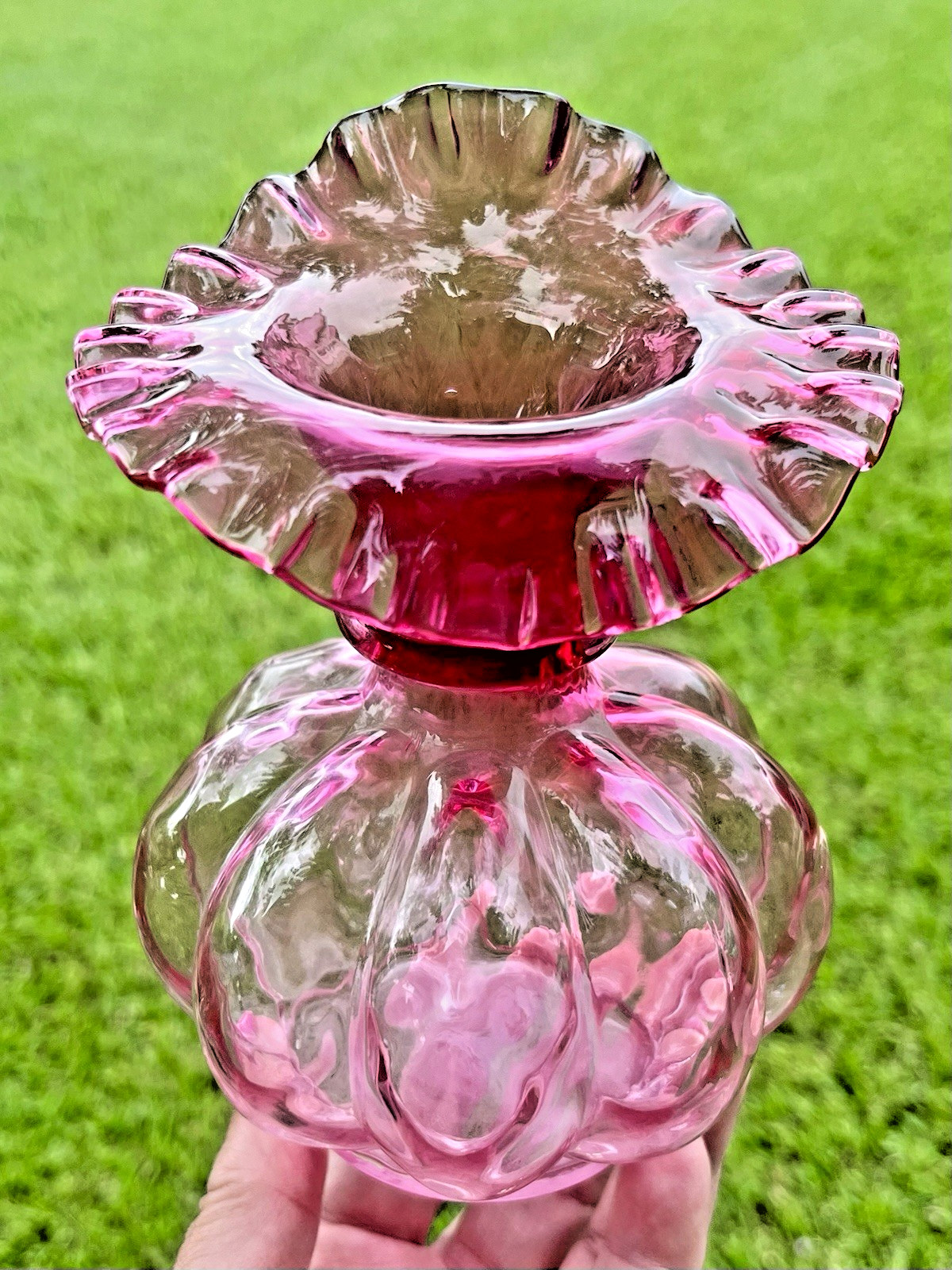 Vintage Fenton Glass Cranberry Optic Jack in the Pulpit Tulip Vase 5 7/8″