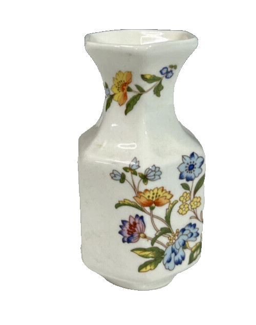 3.5″ Aynsley England Fine Bone China Small Hexagon Vase Cottage Garden Floral
