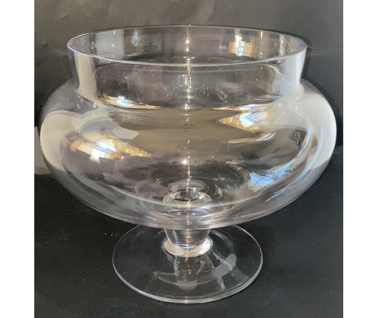 Large 10” Handblown Glass Pedestal Bowl Vase Squat Style Apothecary Jar