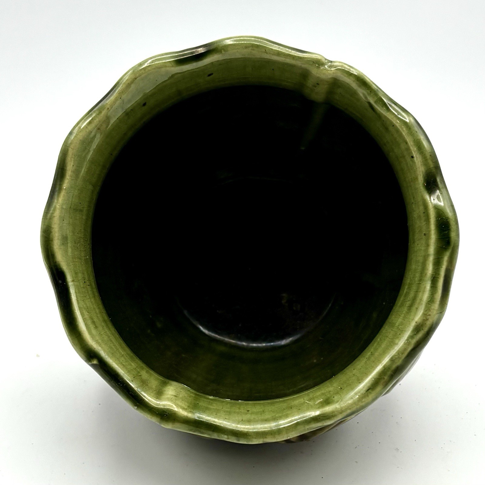 Antique Green Brown Glazed Majolica Jardiniere Planter Ceramic 3.75” X 4.25”