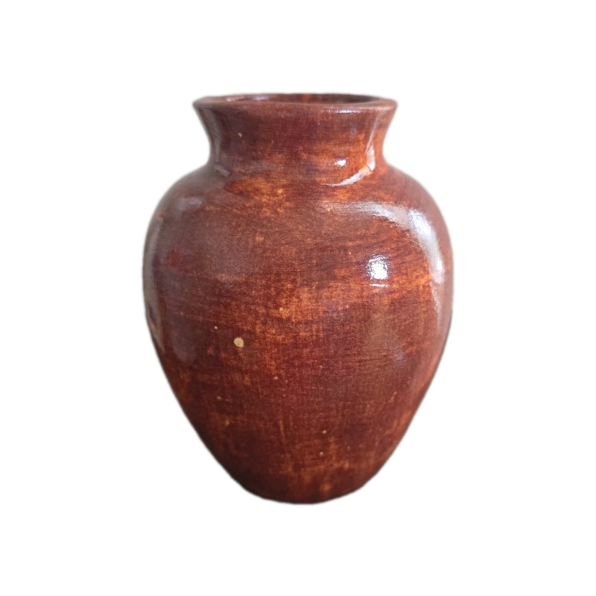 Hand Thrown Scroddled Clay Swirl Vase Primitive Redware Signed