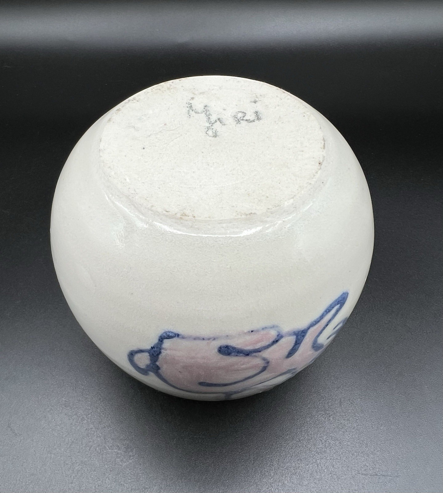 Studio Art Pottery Egg Shaped Trinket Box 5” Yellow & Pink Bunny Rabbit Signed