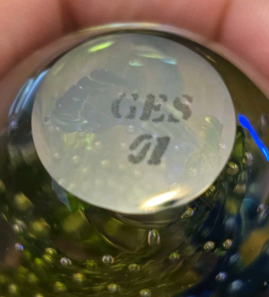 Glass Eye Studio GES Small Egg Paperweight Dichroic Bullicante Swirl 2001