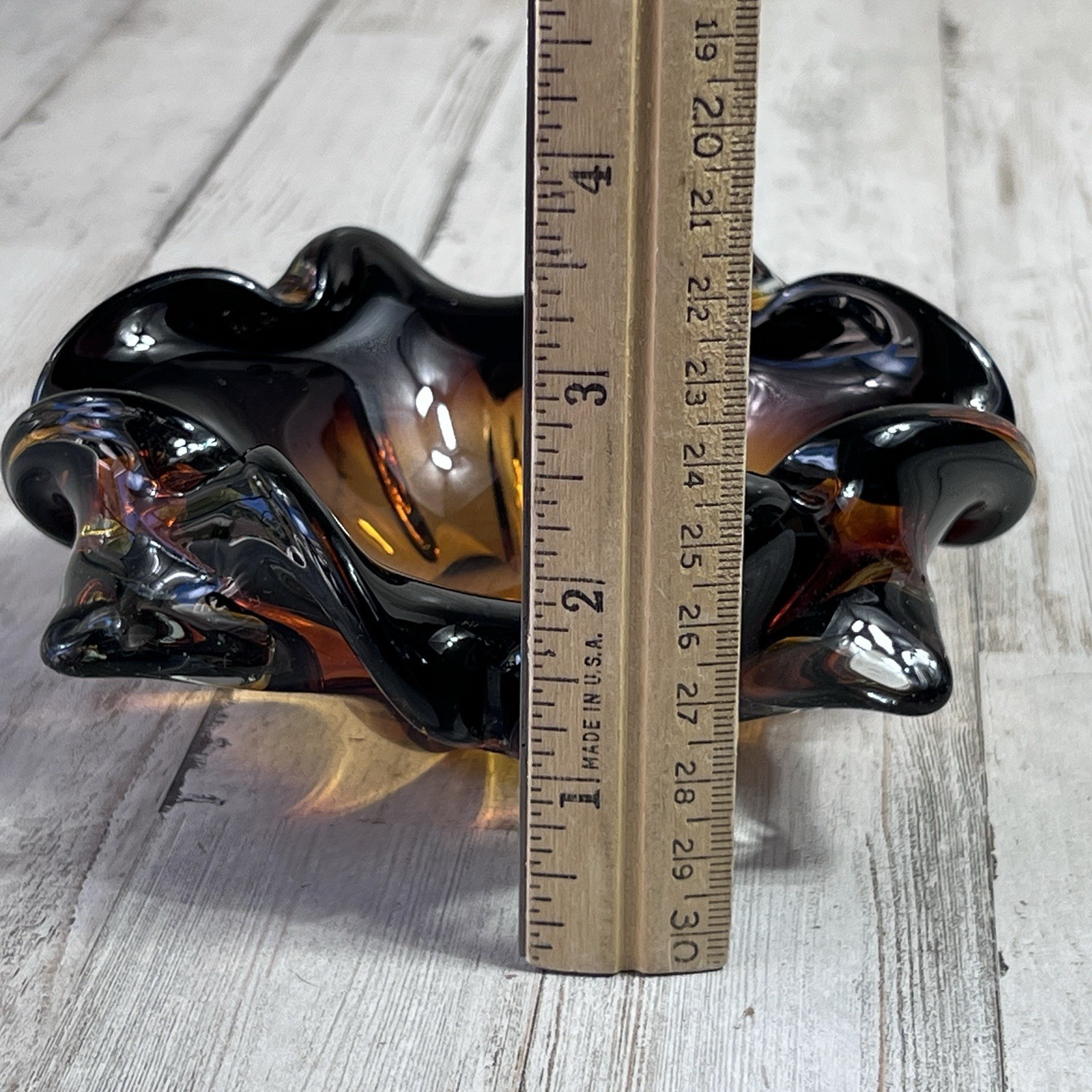 RARE Vintage Mid 20th Century Murano Glass Ashtray Trinket Bowl, Amber Color
