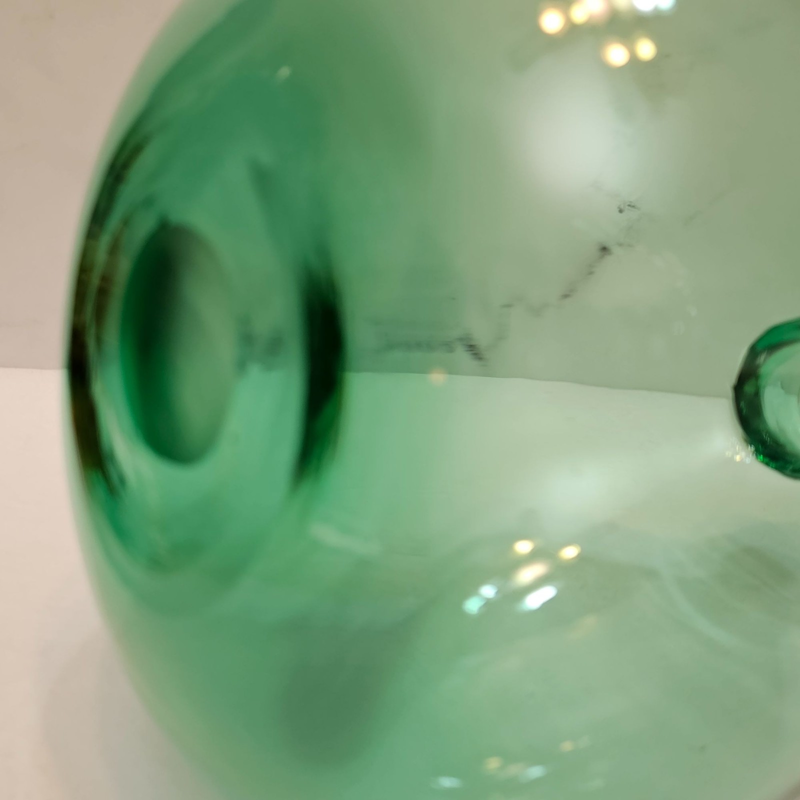 San Miguel Vidreos Recycled Turquoise Green Glass Bottle/Jug/Vase, Bulbous Spain