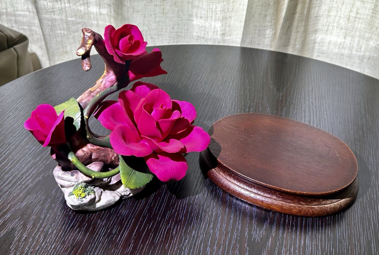 Capodimonte Porcelain Red Roses And Display Base