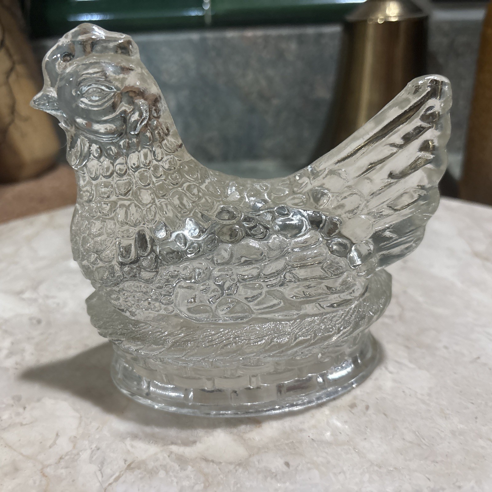 Antique Jeannette Clear Glass One Piece Hen on a Nest Decor