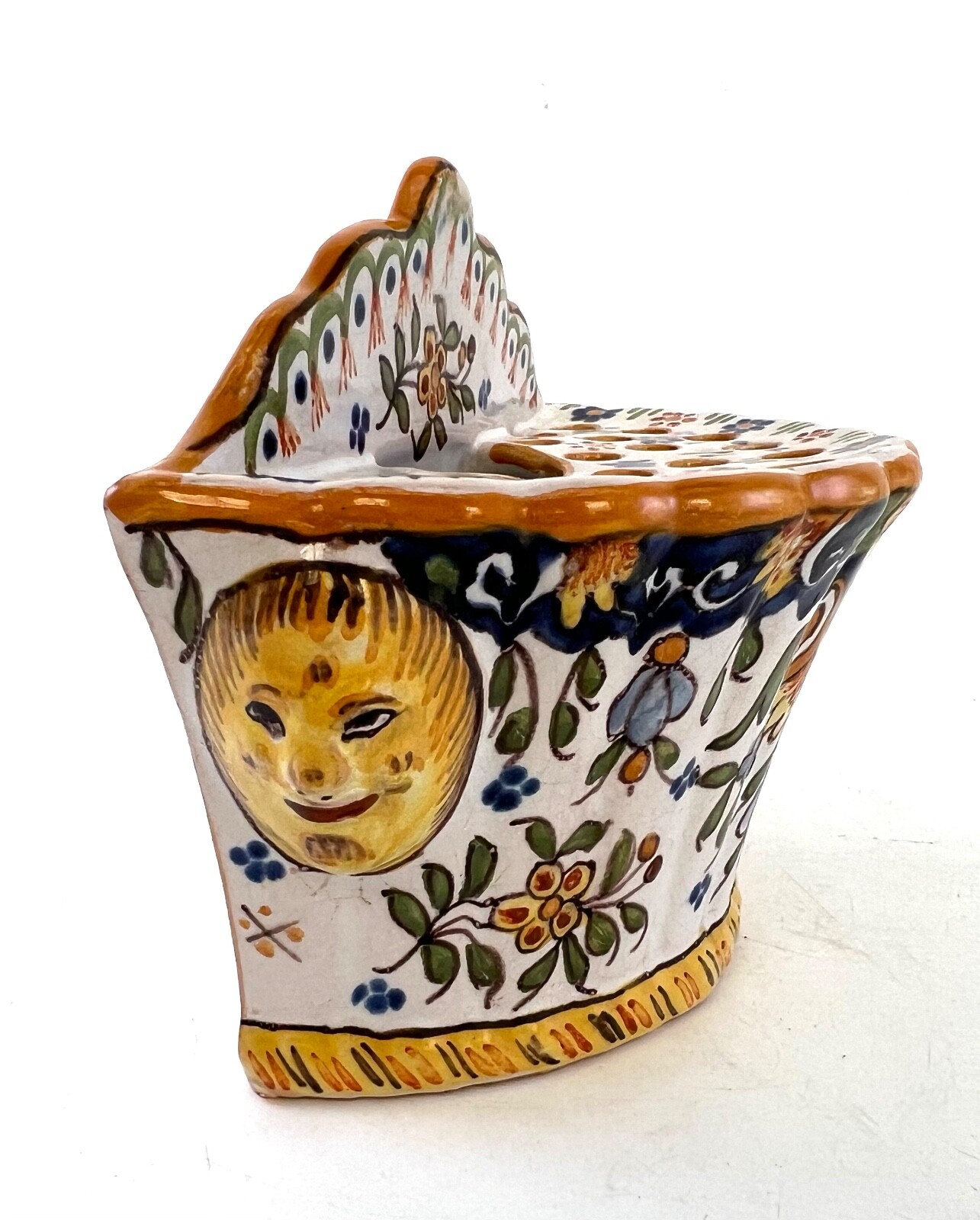 Desvres Earthenware Applique Bouquet Box – Floral Decor & Lion Handles – 19th…