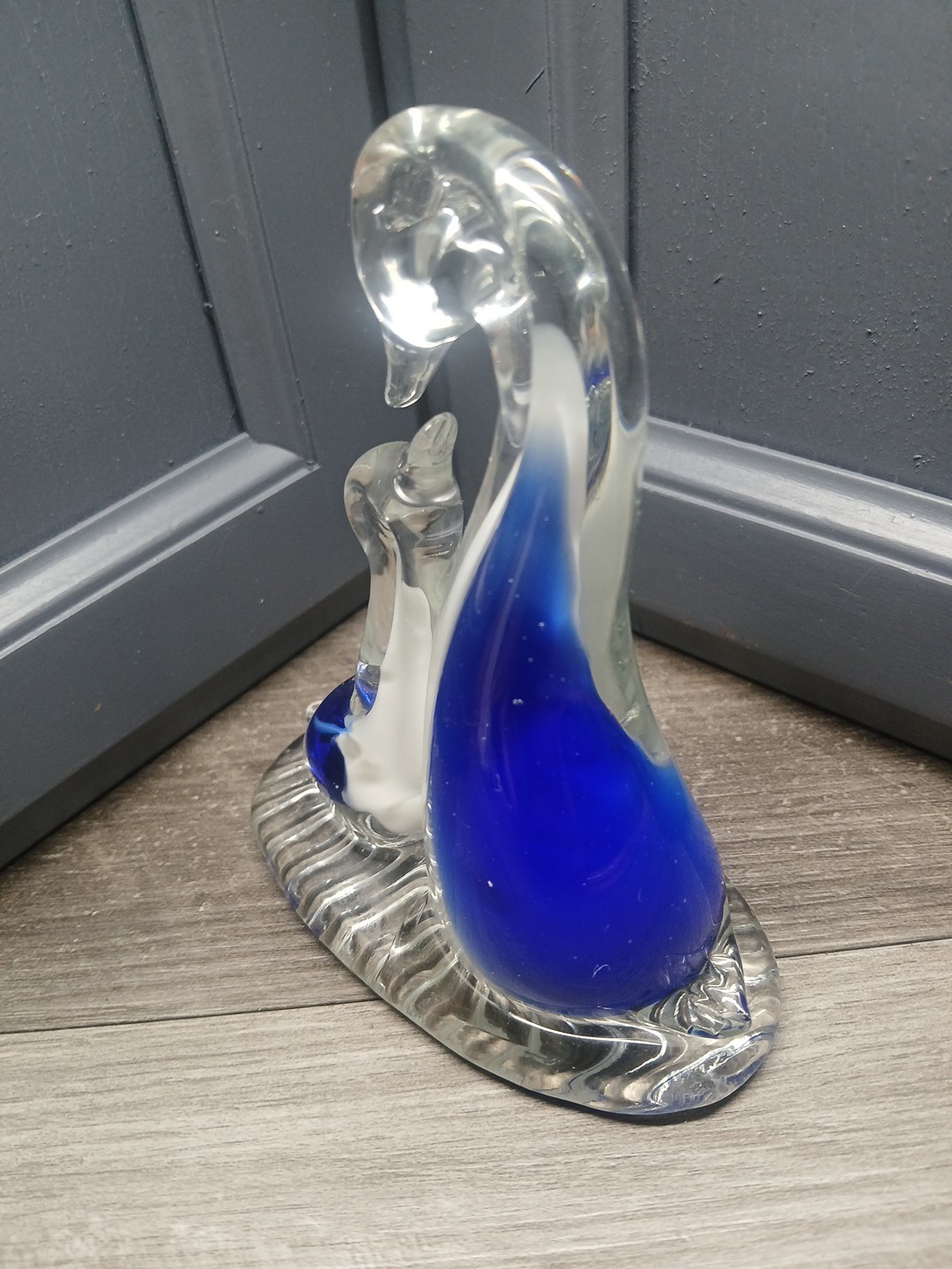 Murano Style Glass Penguin Blue & Clear Glass Beautiful Excellent Condition