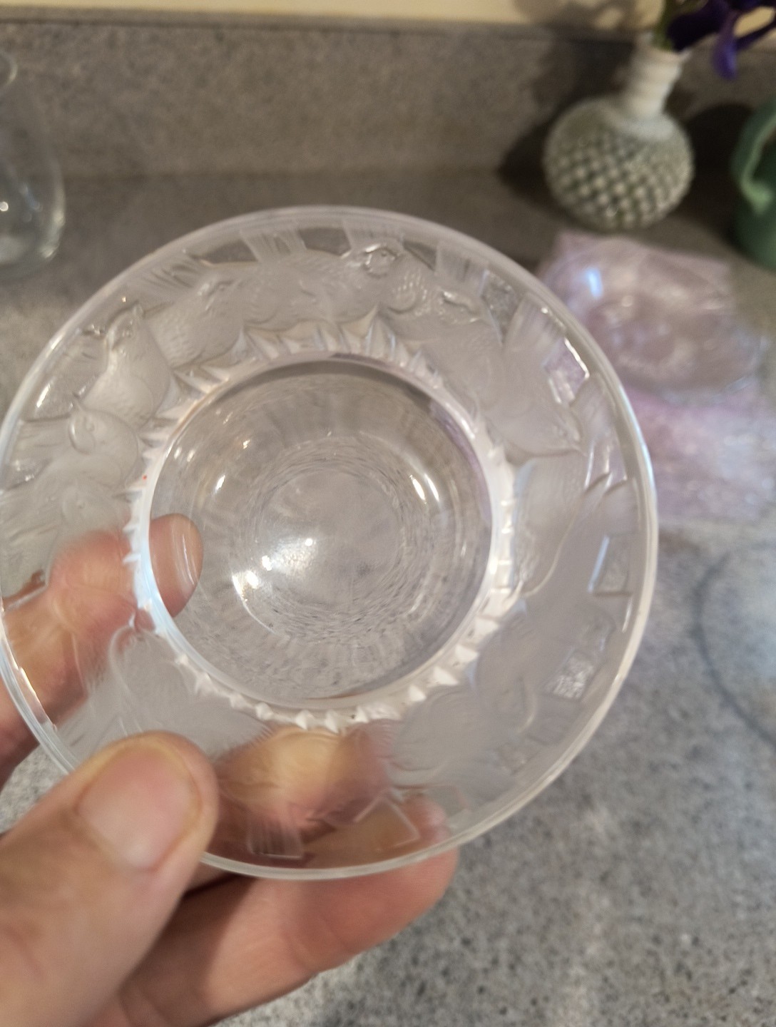 LALIQUE Irene Circle of Birds Clear & Satin Crystal Pin Dish 1″H x 3 1/2″ Signed