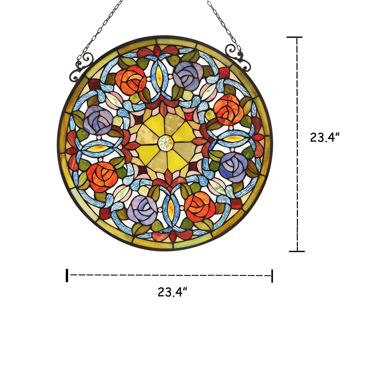 23.4″ Round Floral Stained Glass Window Hanging Panel Suncatcher