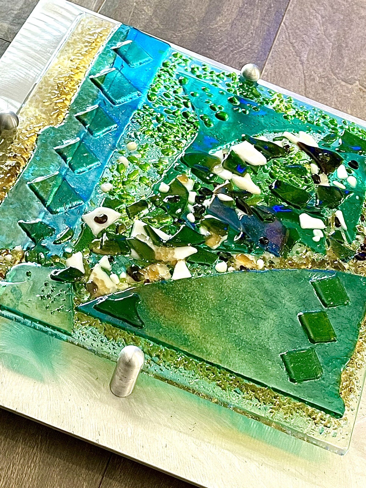 EXCELLENT UNIQUE MODERN ABSTRACT GLASS & ALUMINUM WALL SCULPTURE BY K DAHL