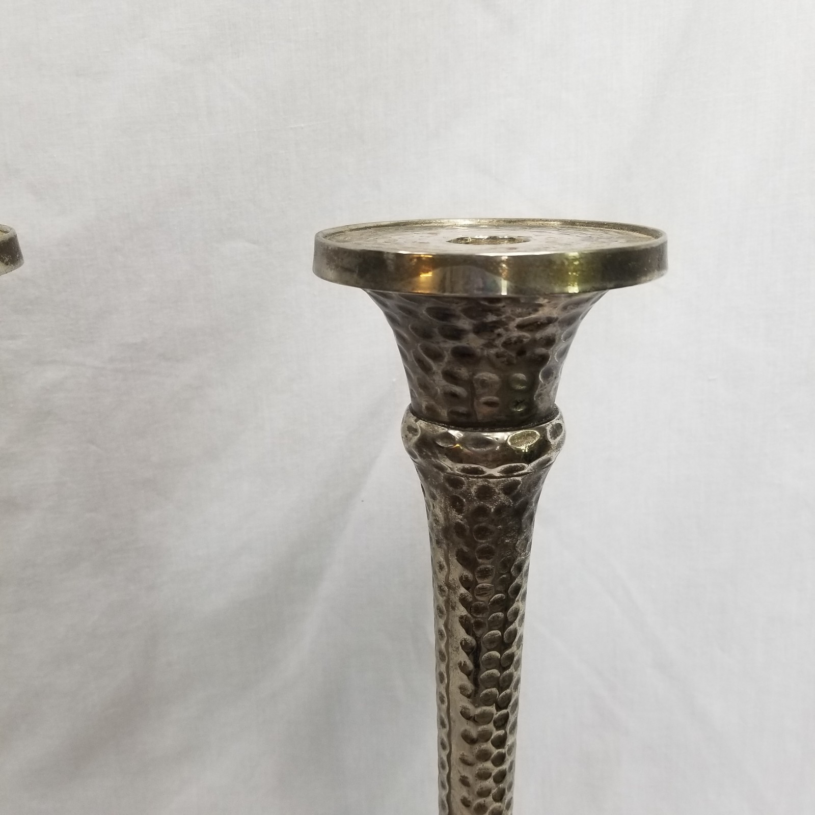 Set Of 2 Silver Plate Hammered Candlesticks Vintage Made In India 16in