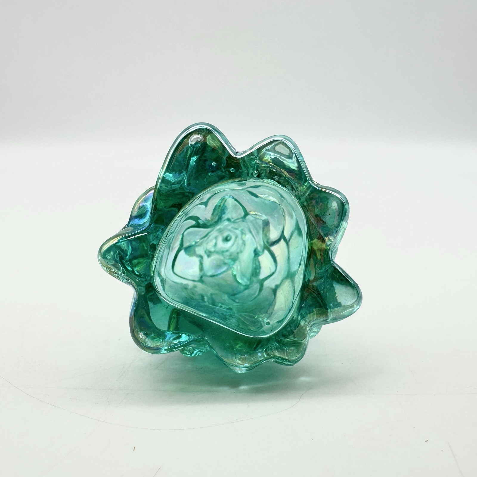 Mosser Mini Teal Carnival Glass Christmas Tree, 2 5/8” tall