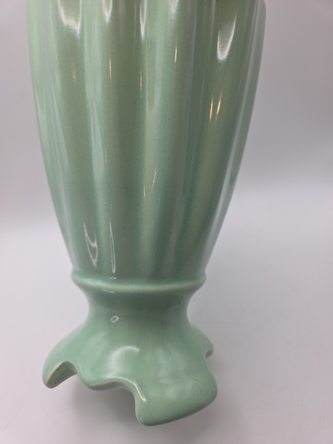 Brush McCoy Pottery 712 Mint Green Fluted Vase 8″ Art Deco 1940s USA