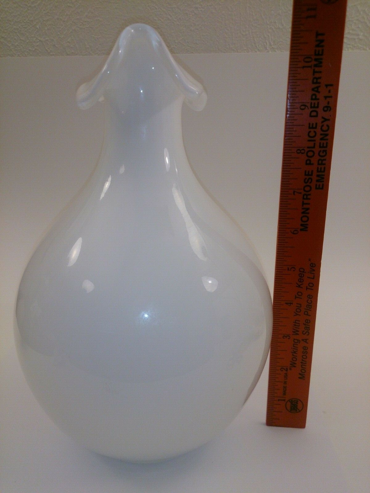 Tarnowiec Retro Design Hand Made Blown Glass White Vase Poland Polish Art