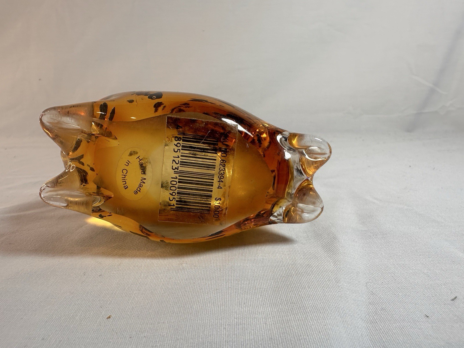 Vintage Seal Paperweight Glass Amber with Brown Inlay Design Murano Style