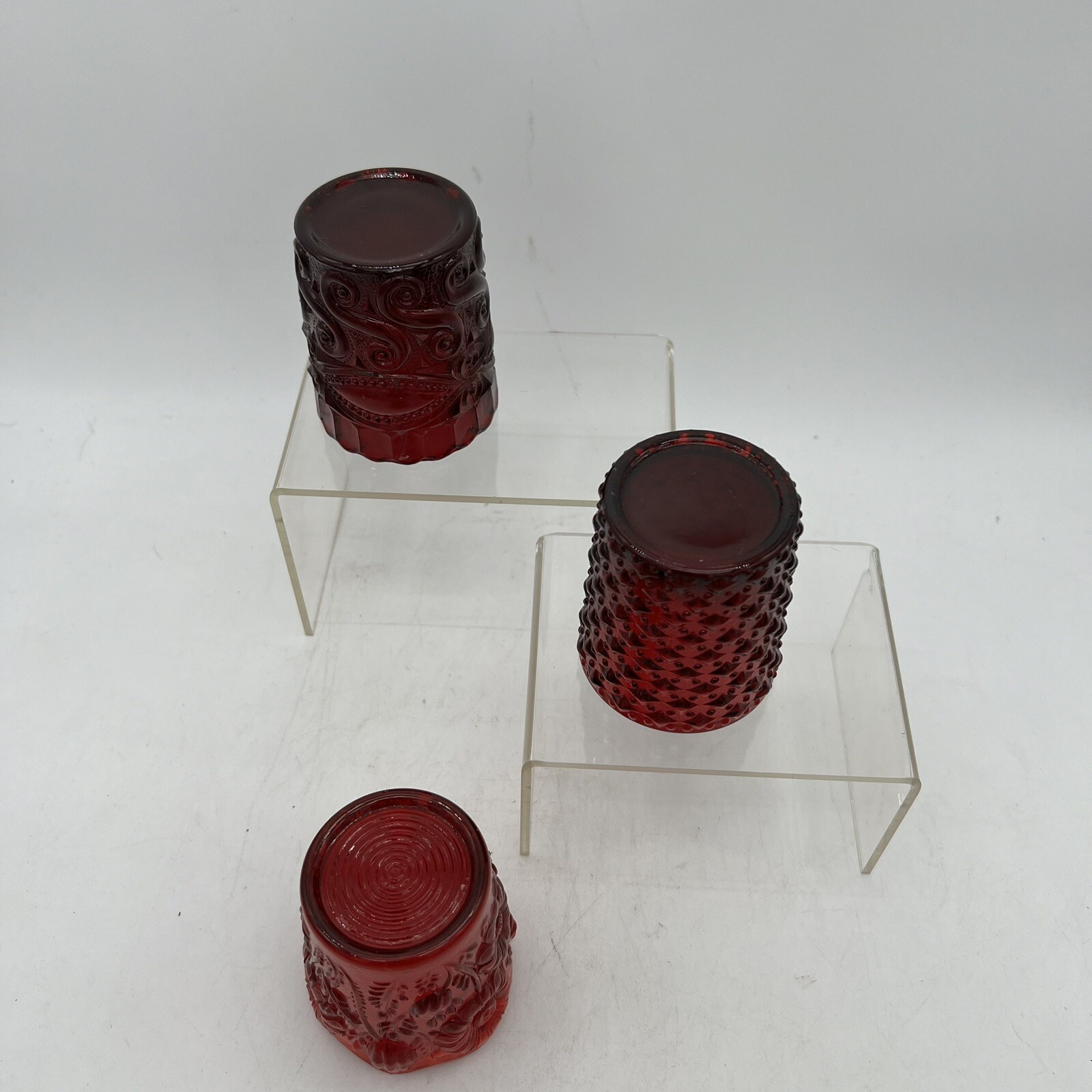Vintage Amberina Cadmium Glass GLOW Three Toothpick/Candle Holders Eye Winker