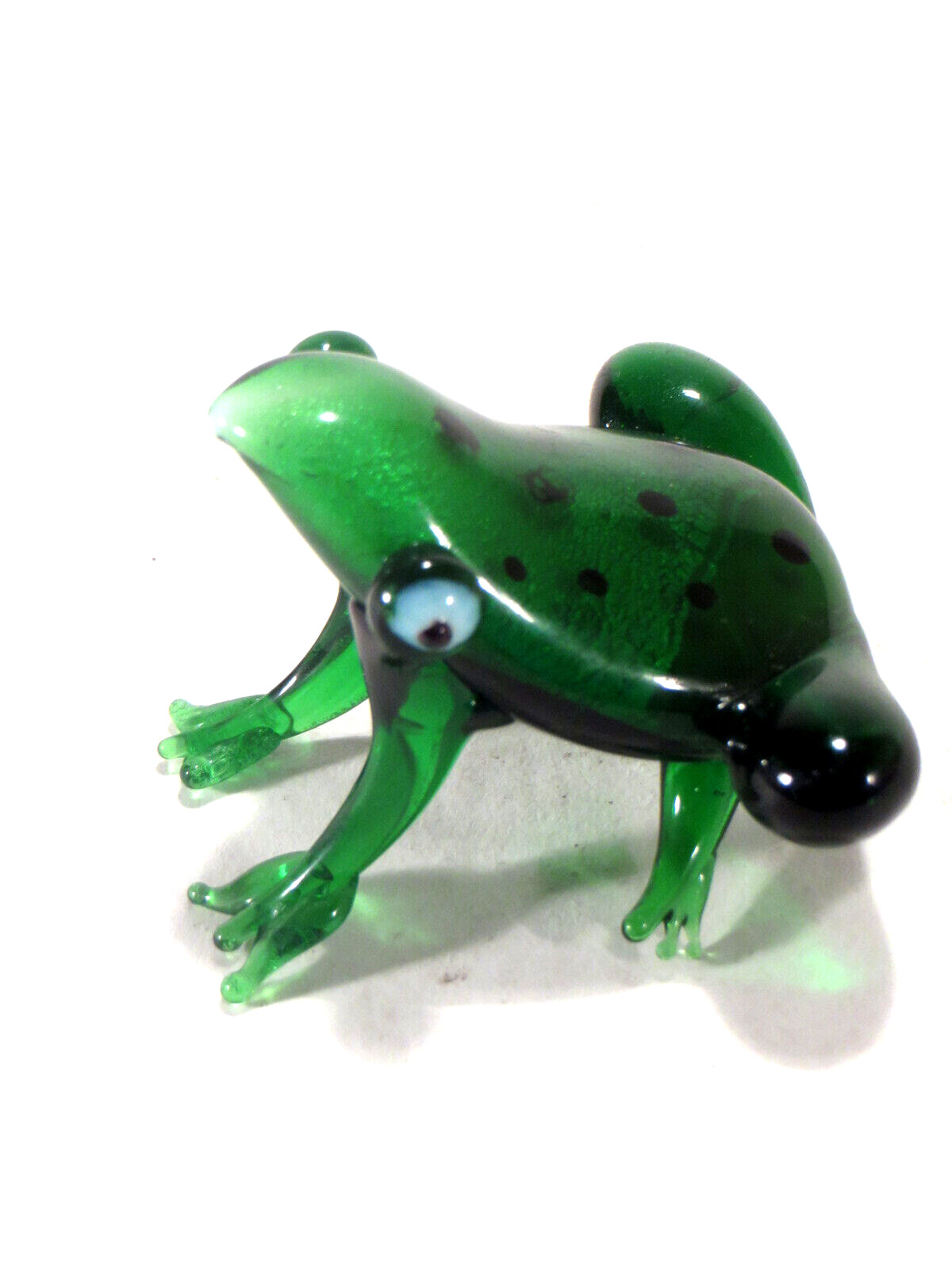 Fitz & Floyd Blown Glass Green Frog w/Spots Mini Art Collectible Figurine 2″