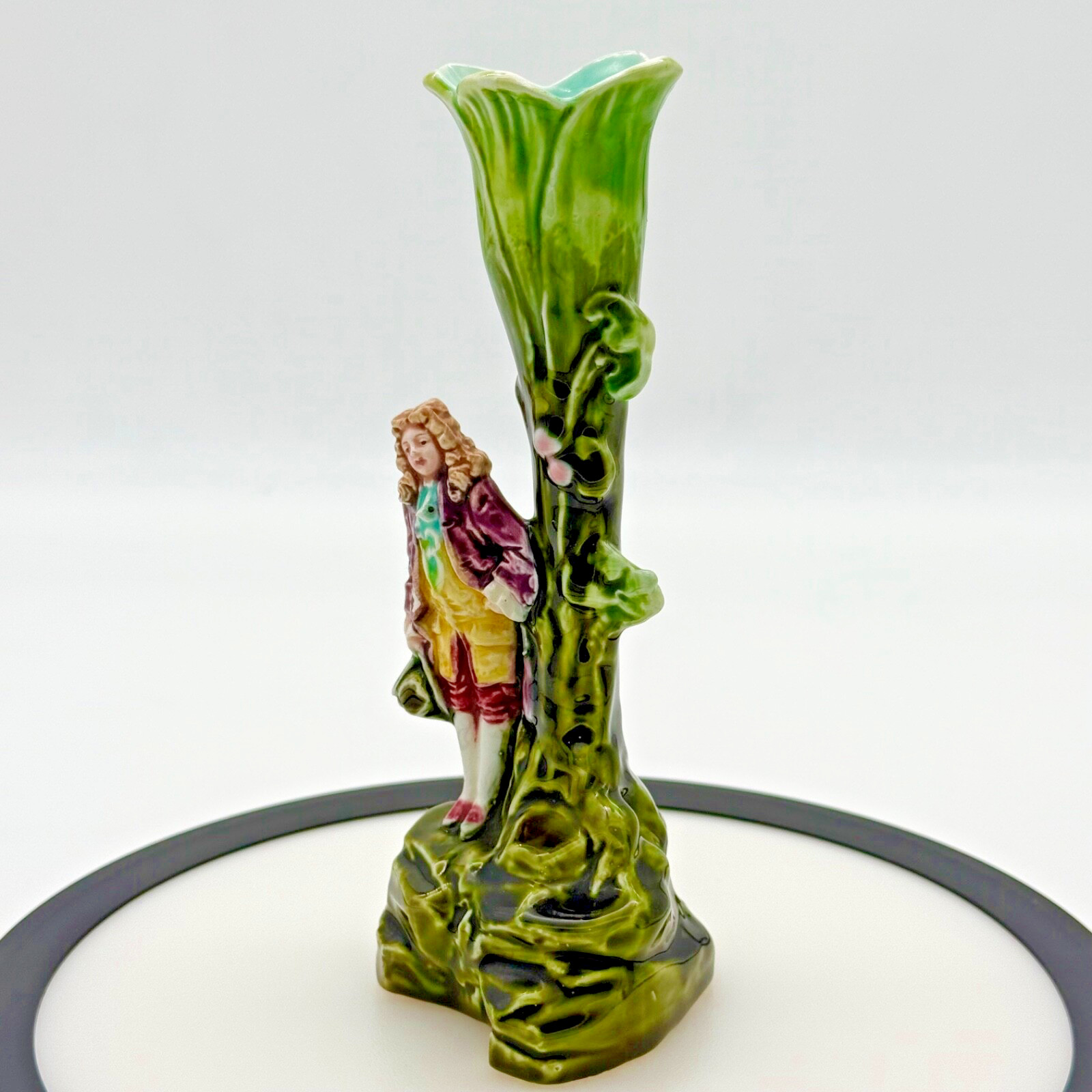 Antique French Majolica Bud Vase Figural Pottery Spill Vase Read