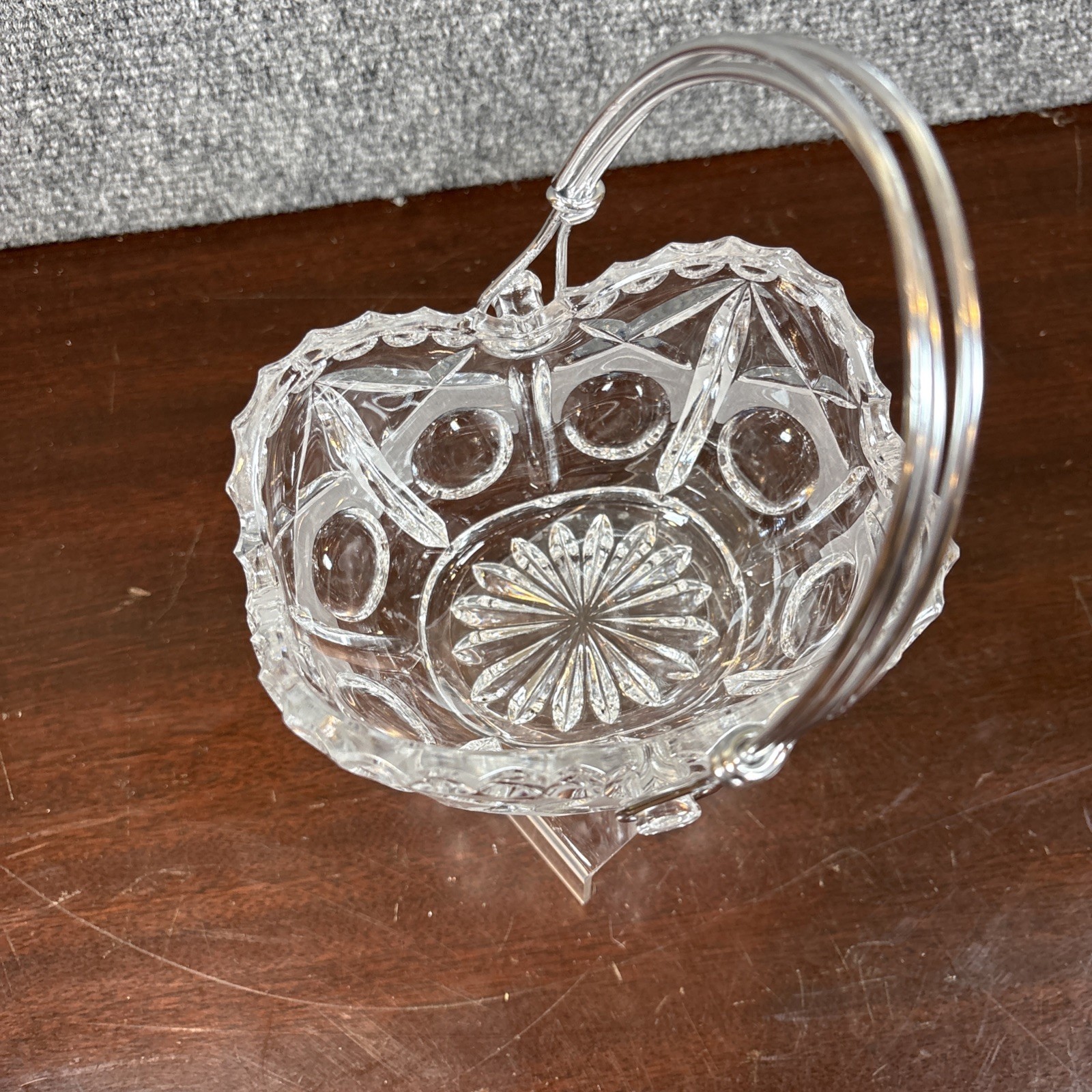 Vtg~Crystal Basket with Triple Wire Handle by Price Creations West Germany