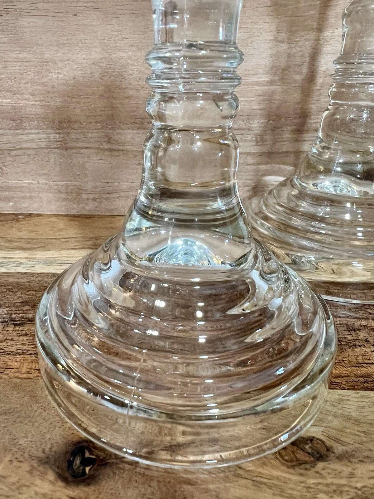 Vtg Pair HOMCO Windsor 7-5/8″ Clear Glass Candlesticks Candle Holders USA EUC