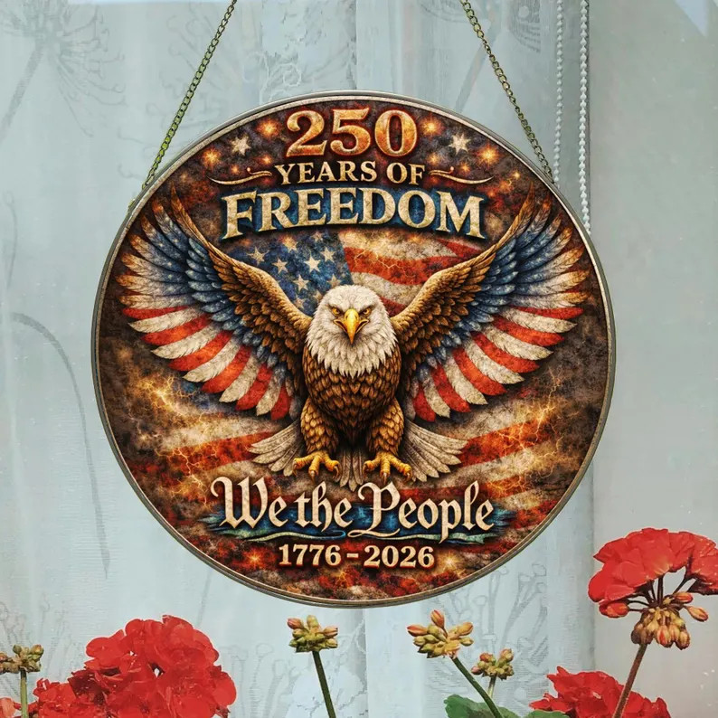 American Freedom Suncatcher Glass Patriotic Window Decor Art Gift