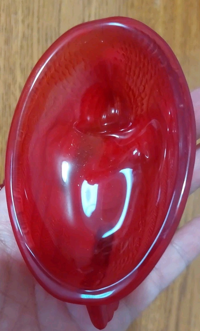 Red Frosted Hen On Nest Glass Candy Dish 3 1/2 T x4 3/4 L NEW