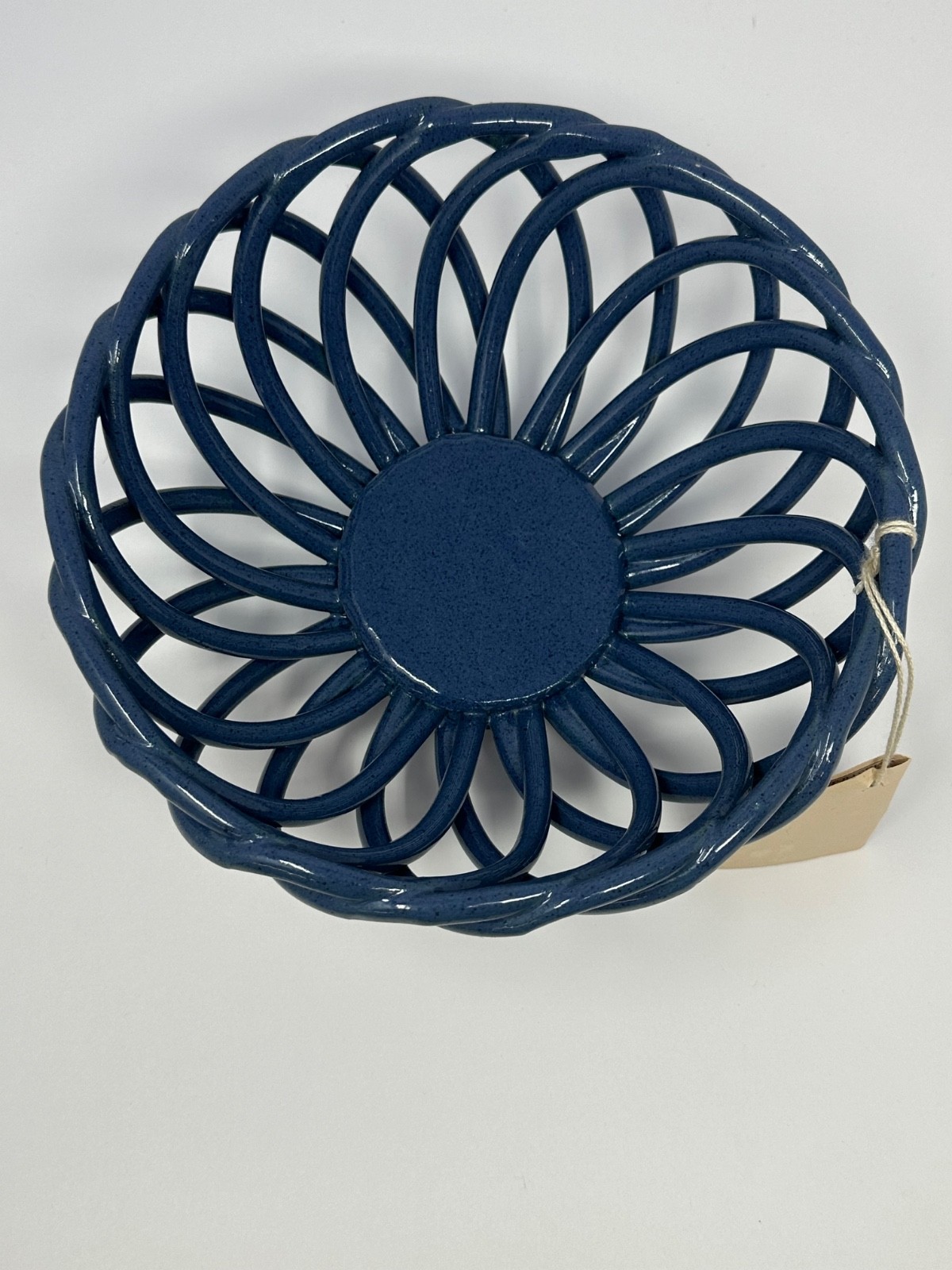 Vintage NEW Blue Eucalyptus Stoneware Woven Bread Warming Basket Made In USA