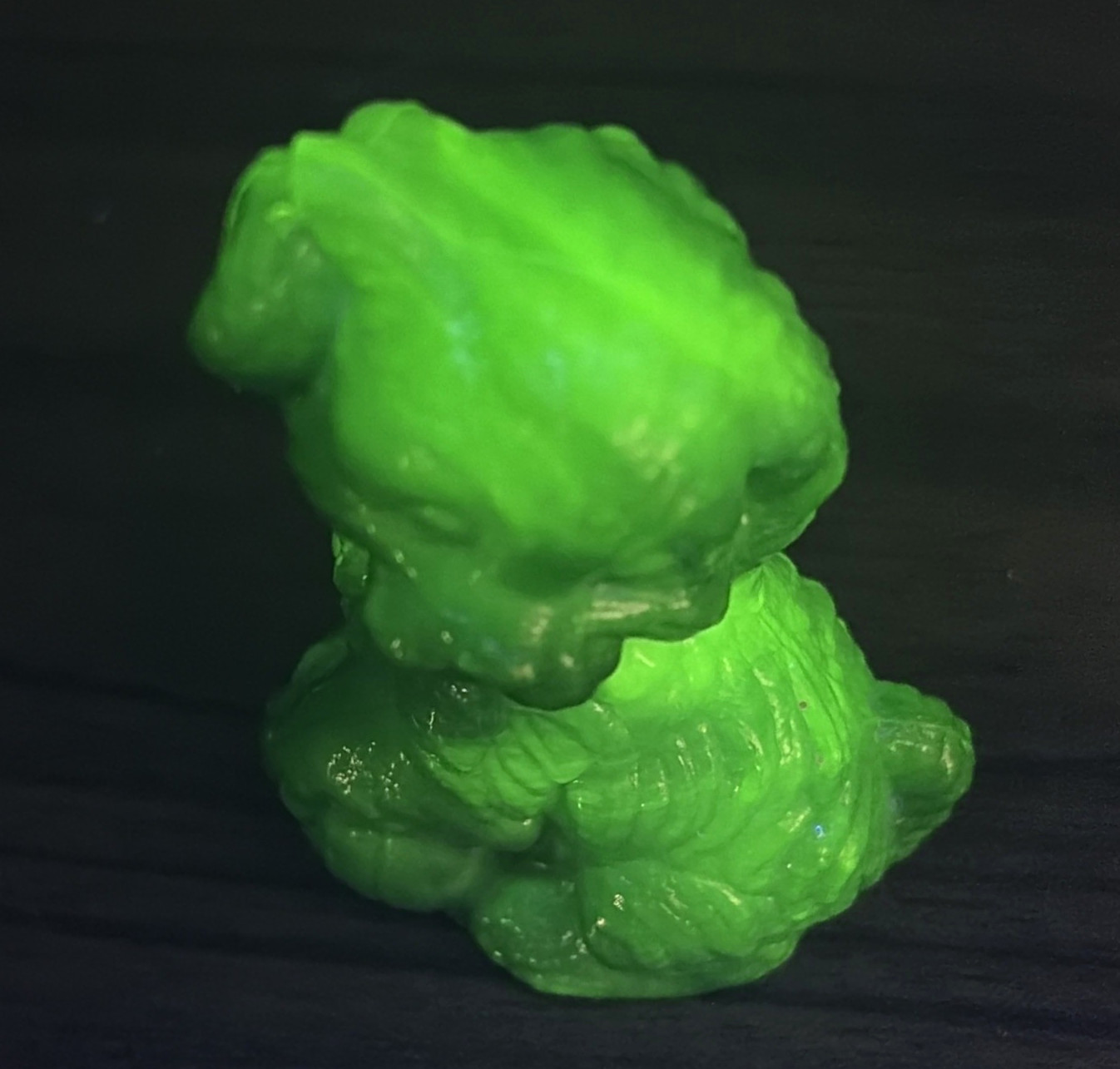 Boyd Skippy Dog Figurine Furr Green Slag 3.5″ Vaseline Uranium Glass HTF