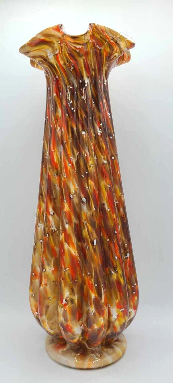 Vintage Fenton Hand Blown Vasa Murrhina 14.5”H Cased Spangle Glass Vase