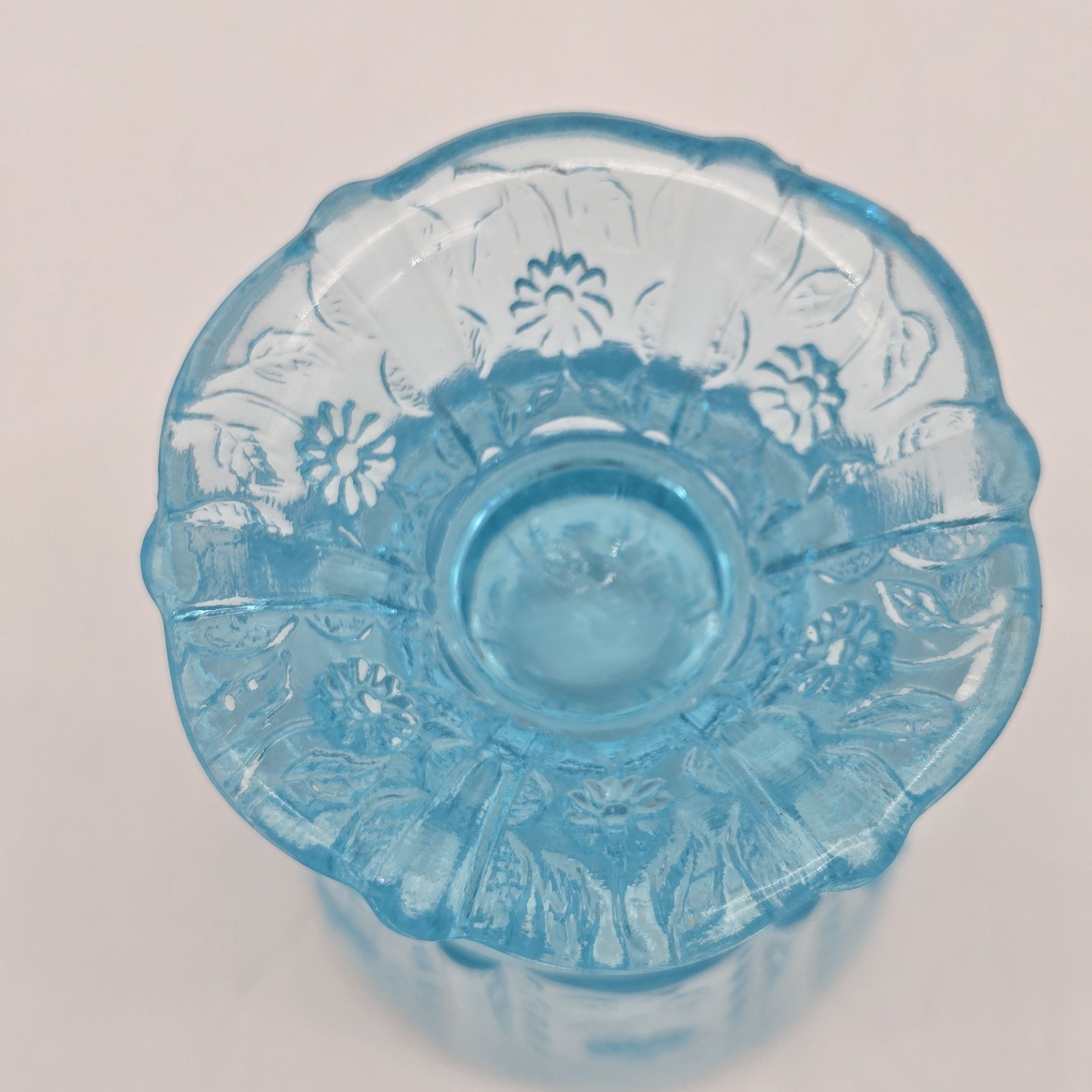 Fenton Aqua Blue Opalescent Glass Paneled Daisy Toothpick Votive Holder