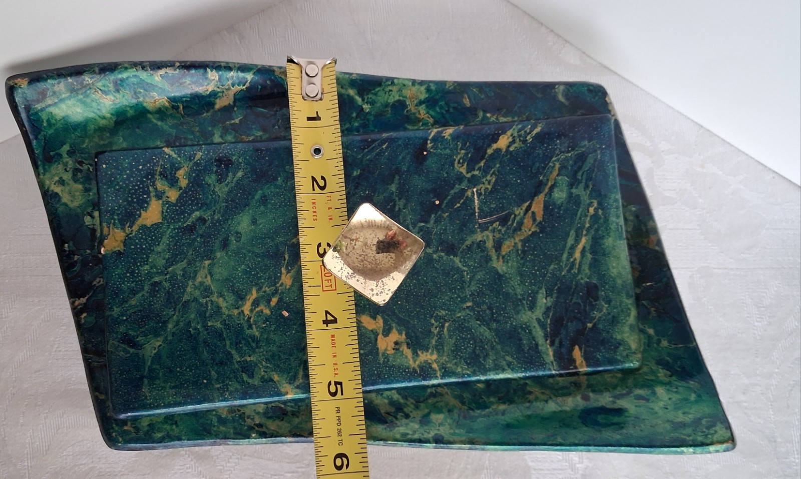 MCM California Originals Pottery green and Gold Trinket dish one of a kind