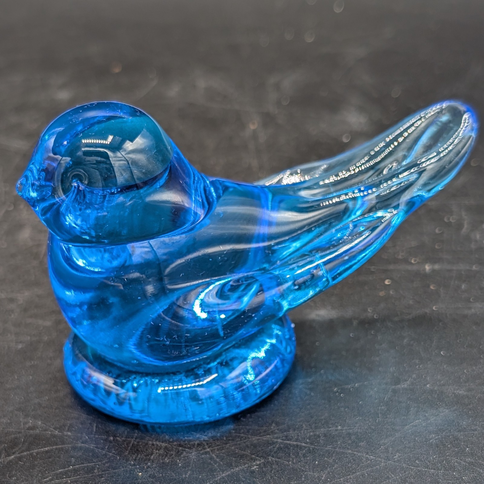 Large Bluebird of Happiness Artist Signed Leo Ward Blue Glass Figurine 1988