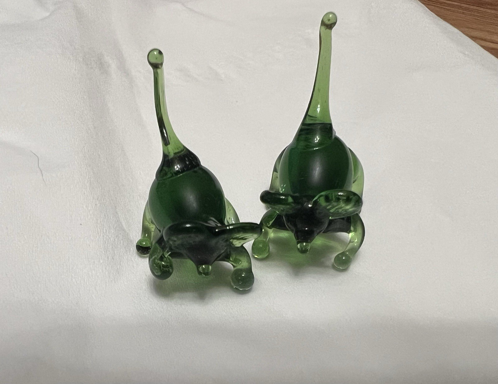 2 Vintage Green Pilgrim Glass Mouse Hand Blown