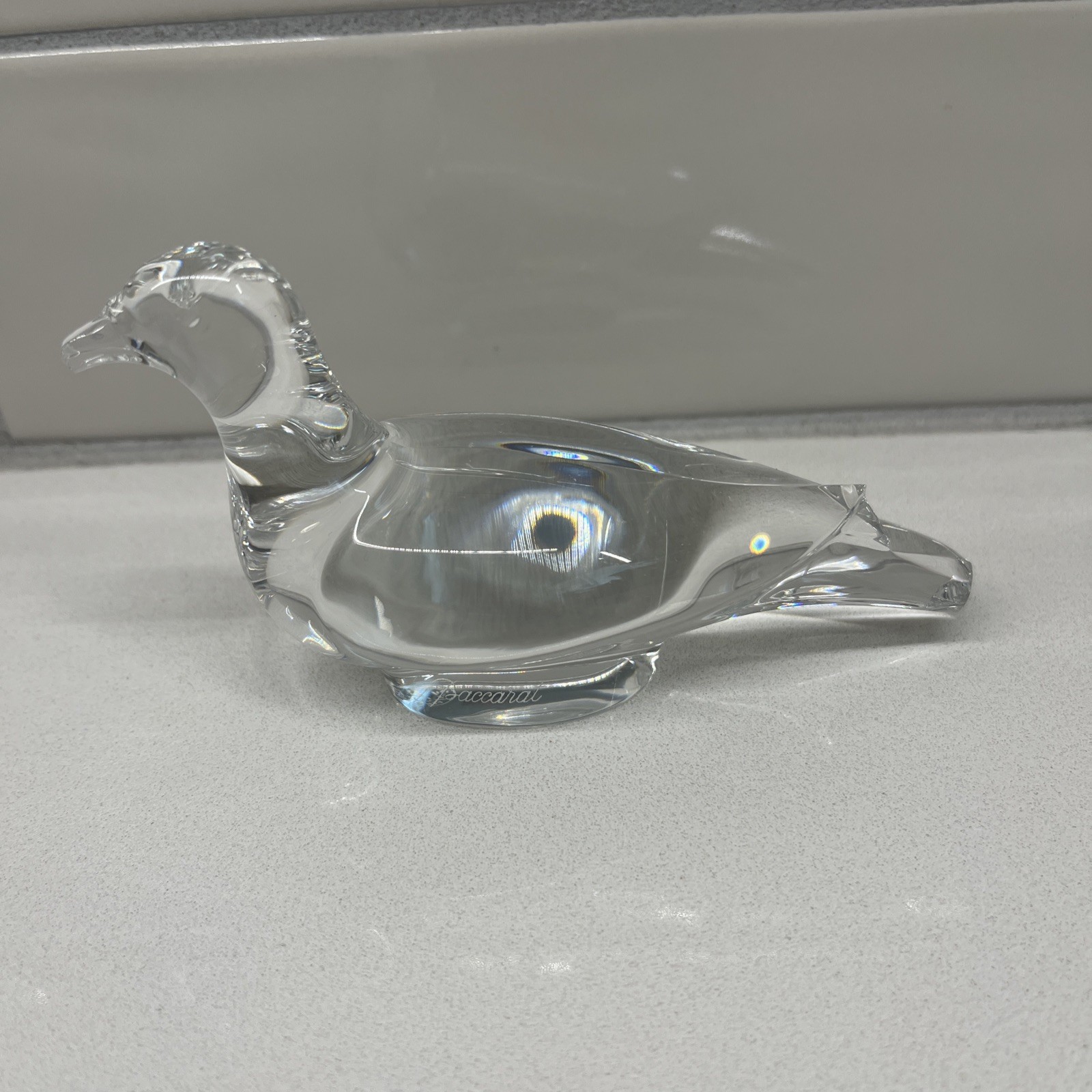 Baccarat French Clear Crystal Turtle Dove Figurine Paperweight 2.5” X 4”