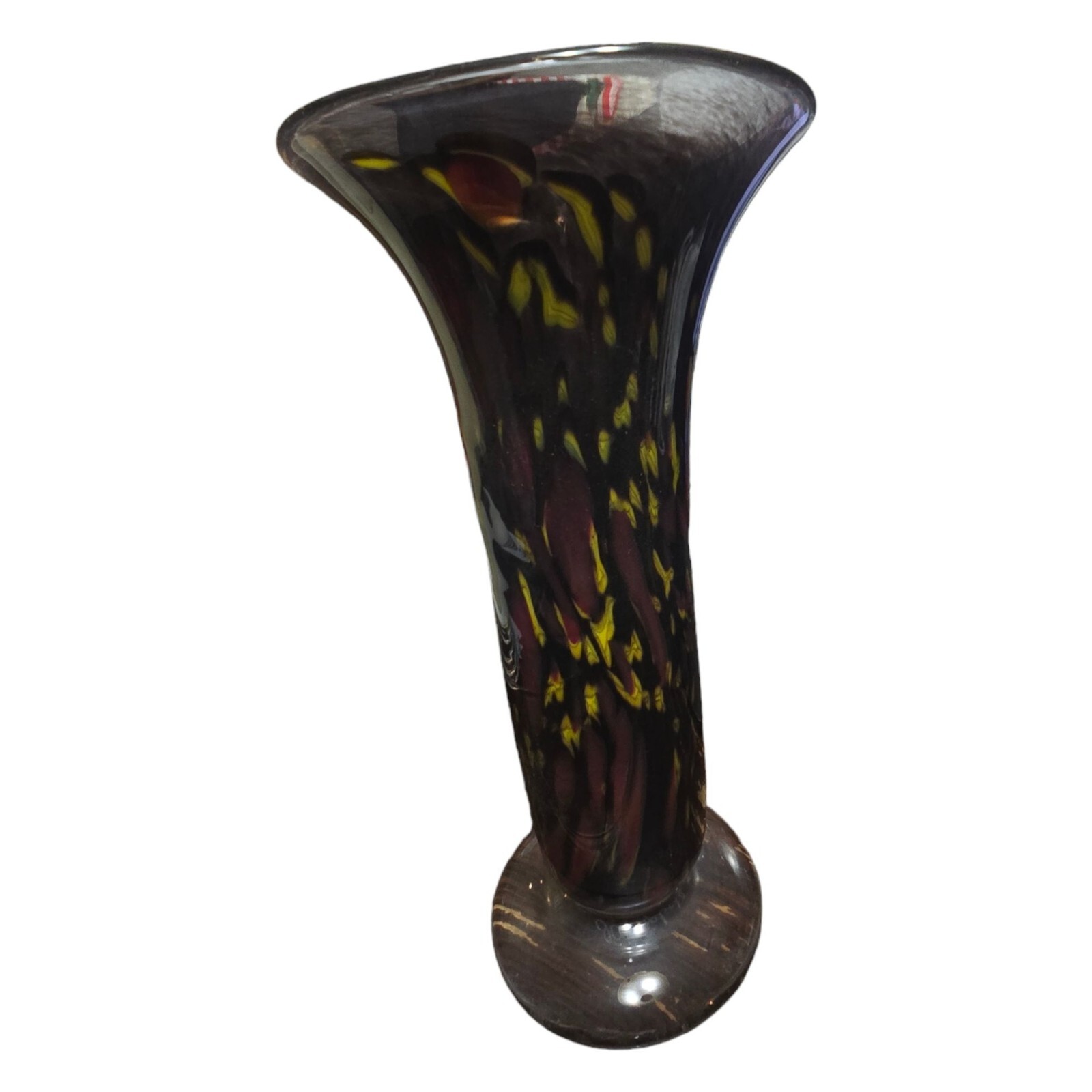Handcrafted Blown Glass Vase With Abstract Multicolor Design & Wide Flared Top