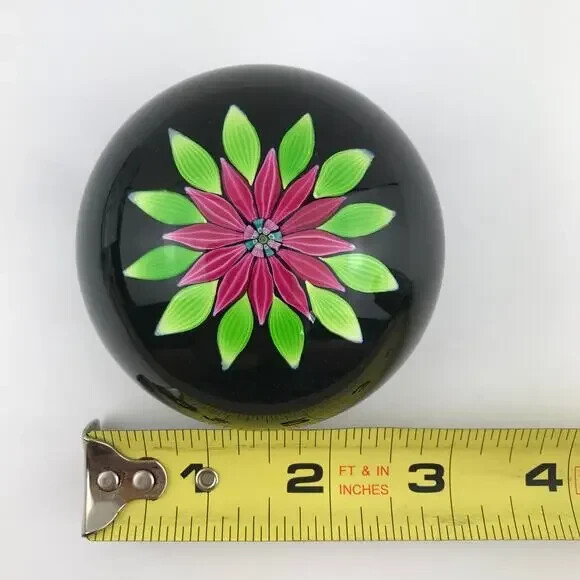 Perthshire PP54 1983 Lampwork Flower Petals Leaves Black Ground LE Paperweight